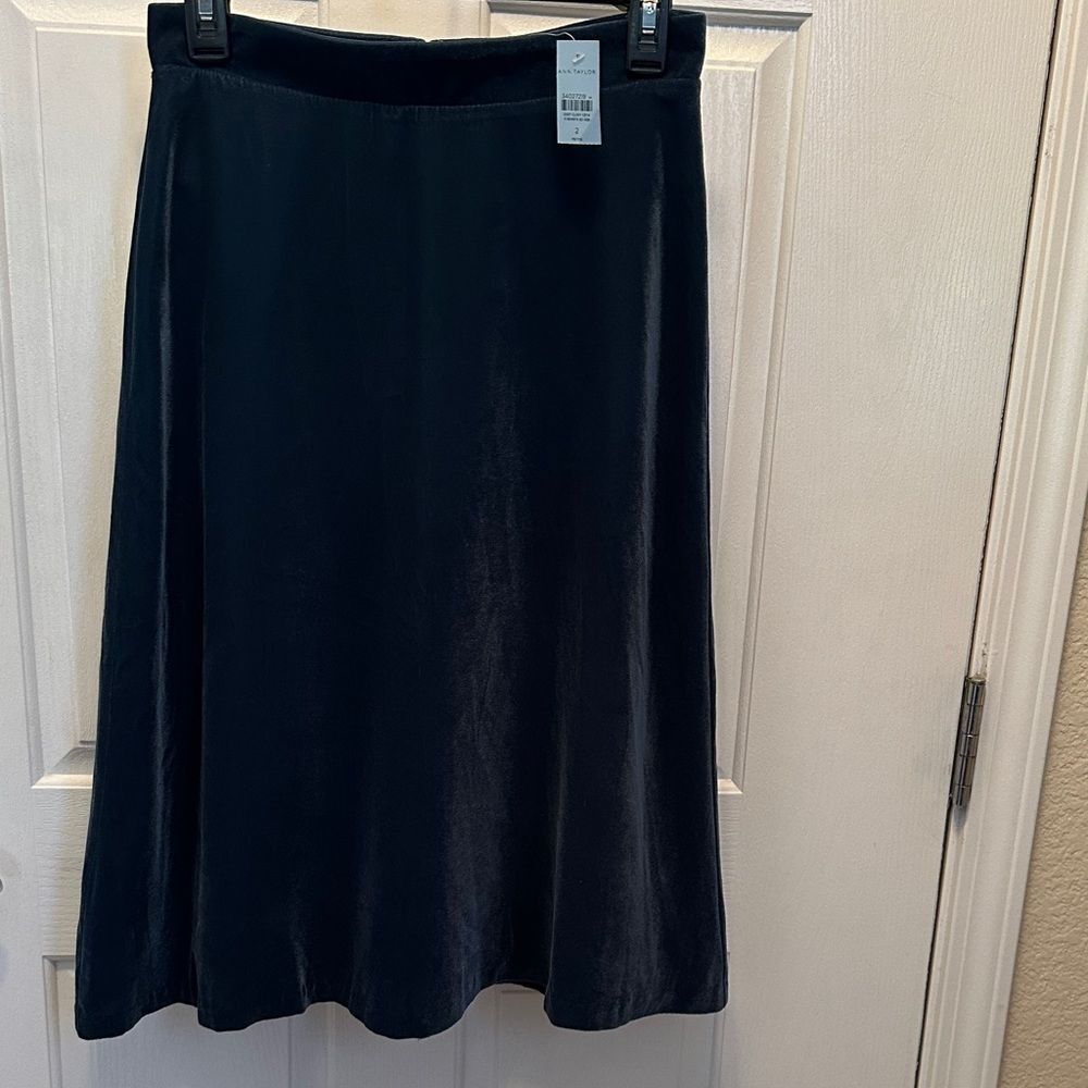 Ann Taylor Dark Teal Green Velvet A-Line Midi Skirt Zip back Size 2P